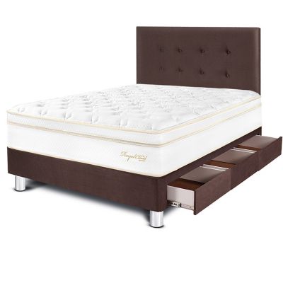 Dormitorio con Cajones Royal Cloud 1.5 Plz Chocolate + 1 Almohada Viscoelástica + Protector