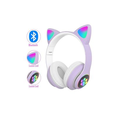 Audífono Bluetooth Gato con Luz Led Gris
