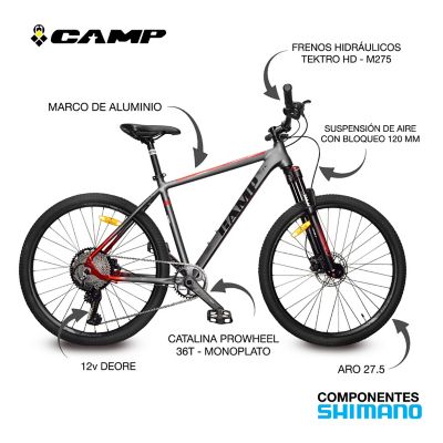 Bicicleta Montaña Fenix 4.0 12v Aro 27.5 Gris Rojo