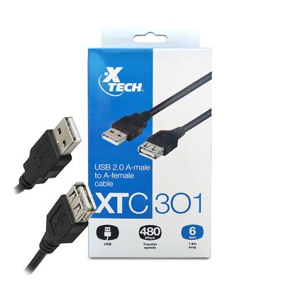 XTECH CABLE USB 2.0 XTC-301 MACHO A HEMBRA 1.8 M DE LARGO