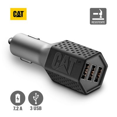 Cargador De Auto CAT Resistente Carga Rapida USB 7.2A DC 3 Puertos