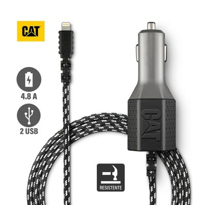 Cargador De Auto CAT Resistente Con Cable USB-Lightning 4.8 a 2 Puerto