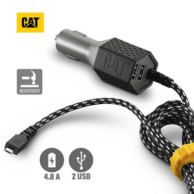 Cargador De Auto CAT Resistente Con Cable USB-Micro USB 4.8 a 2 Puerto