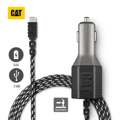 Cargador De Auto CAT Resistente Con Cable USB-C 5.4 a 2 Puerto 1.8 Metros
