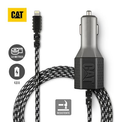 Cargador De Auto CAT Resistente Con Cable USB-Lightning 4.8 a 1.8 Metros