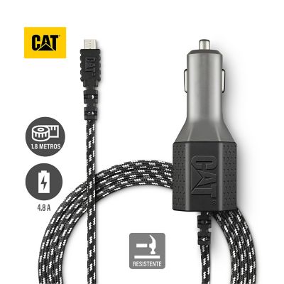 Cargador De Auto CAT Resistente Con Cable USB-Micro USB 4.8 a 1.8 Metros