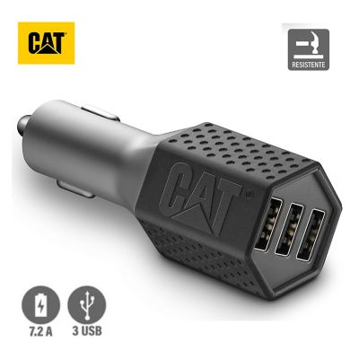 Cargador De Auto CAT Resistente USB 7.2 Amp 3 Puertos