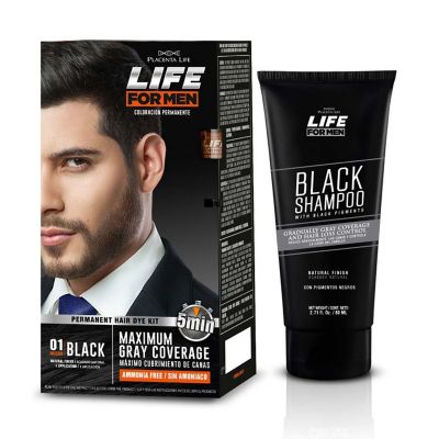 LIFE FOR MEN Tinte Kit Negro y Black Shampoo