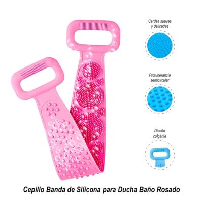 Cepillo Banda De Silicona Para Ducha Baño Rosa