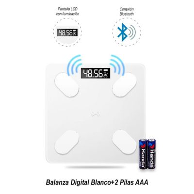 Balanza Digital Bluetooth Blanco+2 Pilas AAA