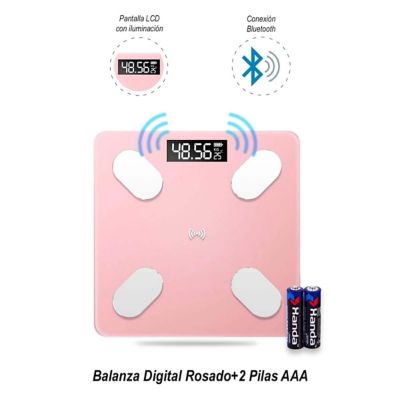 Balanza Digital Bluetooth Rosado+2 Pilas AAA