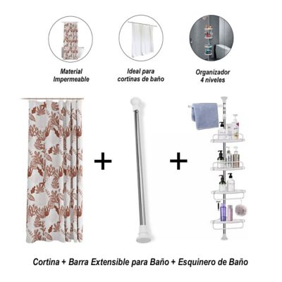 Barra Extensible+Esquinero de Baño+Cortina