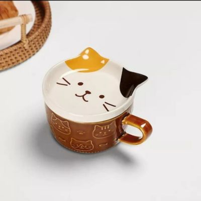 Juego de taza con plato kawai gato manchas