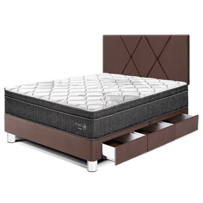 Dormitorio con Cajones Pocket Star Loft 1.5 Plz Chocolate + 1 Almohada + Protector