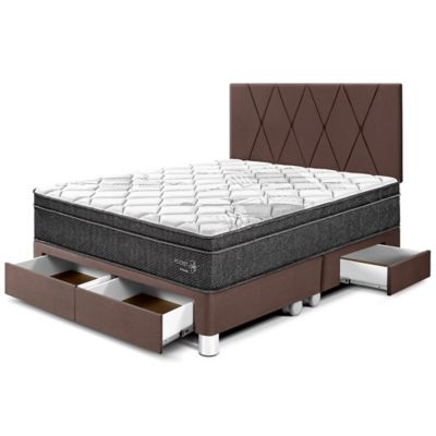 Dormitorio con Cajones Pocket Star Loft Queen Chocolate + 2 Almohadas + Protector