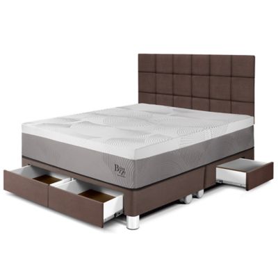 Dormitorio con Cajones Balanzze Blocks King Chocolate + 2 Almohadas Viscoelásticas + Protector
