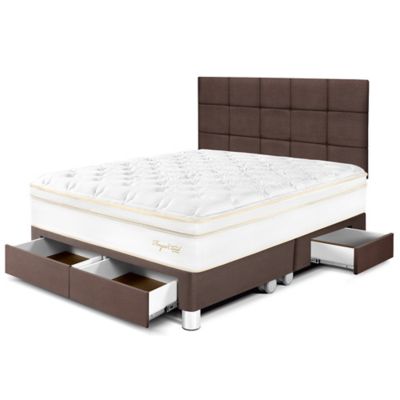 Dormitorio con Cajones Royal Cloud Blocks Queen Chocolate + 2 Almohadas Viscoelásticas + Protector