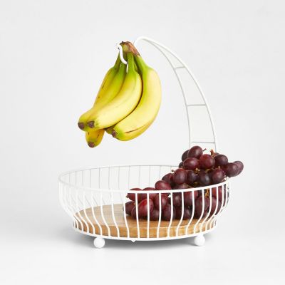 Canasta de Frutas con Soporte para Plátanos de 1 Nivel Cora White